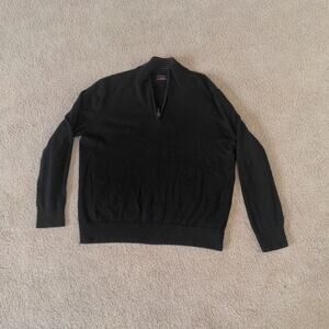 Untuckit Sweater Mens L Black Extra Fine Merino Wool Quarter Zip Pullover Casual